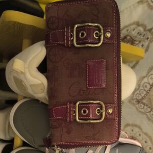 Coach Brown and Plum Signature Zip Wallet